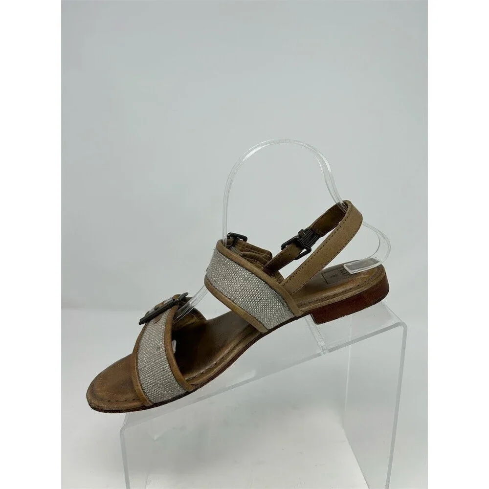 Frye Phillip Buckle Slingback Sandals Womens Beige Taupe Flat Double Size 7.5